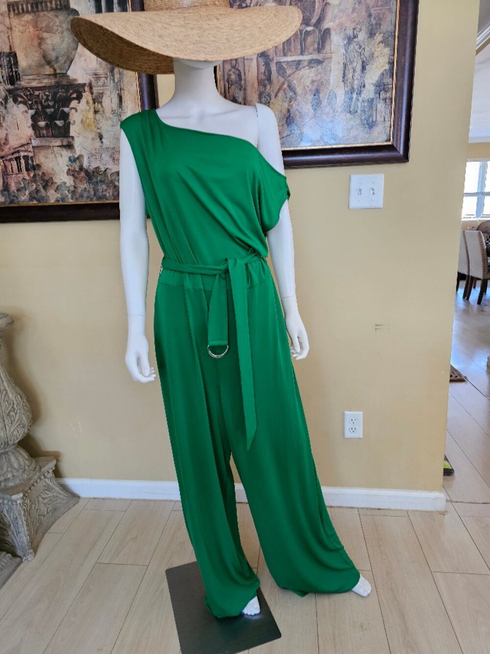 Anne Klein Womens Belted Jumpsuit, Green, Plus Size, 1X - Picture 3 of 8